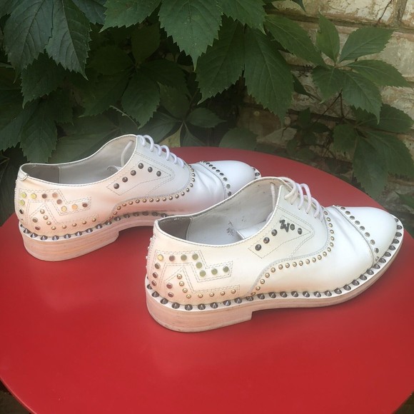 Rare Zadig & Voltaire "Youth Clous" Derby White Studded Formal Shoes Size 36 - Picture 4 of 10